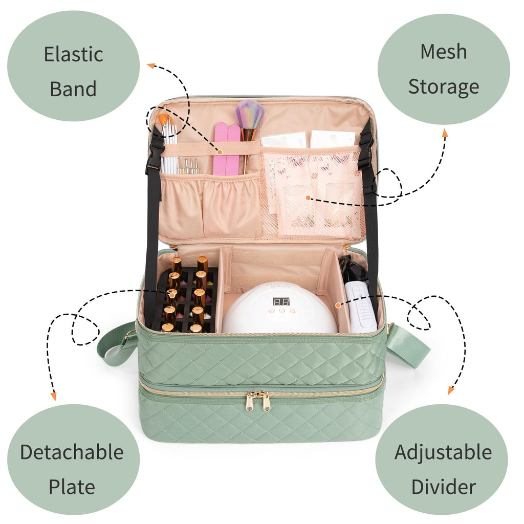 Ethereal Nail Polish Organizer Case, Holds 50+ Bottles (15ml/0.5 fl.oz) Nail Lamp, Gel Polish Travel Case Bag for Nail Suppiles, Gift for Manicurist, Girls