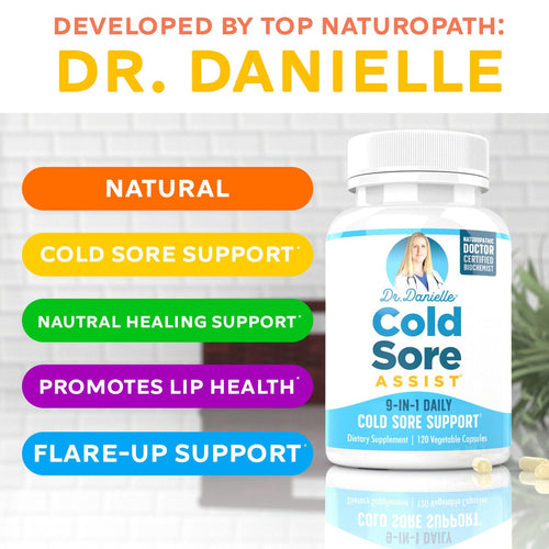Best Cold Sore Supplement with Lysine and Lemon Balm - Dr. Danielle Cold Sore Assist - 120 Capsules