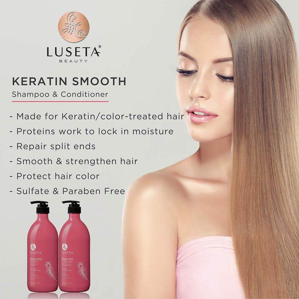 Lseta Keratin Shampoo and Conditioner Set 33.8oz*2 – Reduce Breakage & Frizz Control Set with Quinoa Protein & Sunflower Seed Oil – Strengthens Damaged, Color Treated, Dry Hair – Sulfate Free