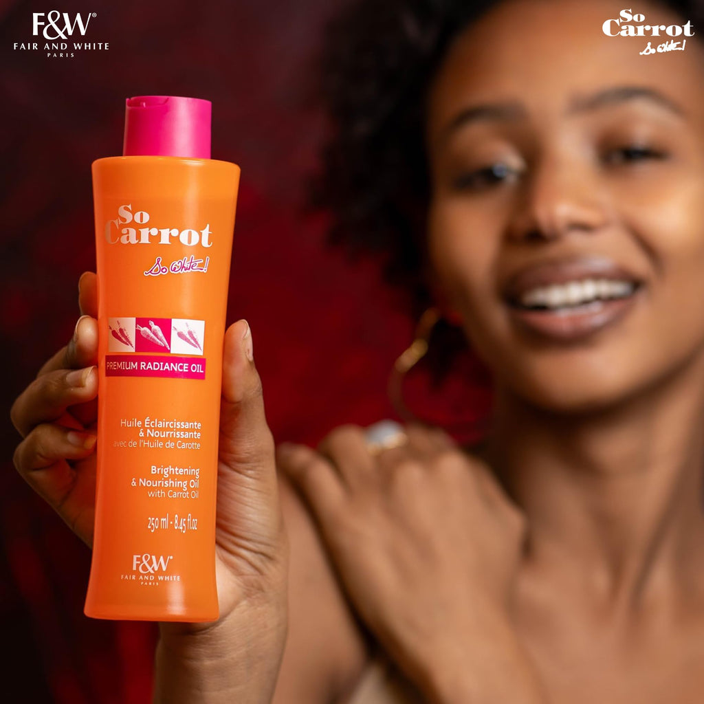 Fair & White So Carrot, Brightening Oil - 8.4 fl oz / 250ml - Natural Moisturizing & Nourishing - Hydrates and Brightens Skin Tone - With Glycerin, Sweet Almond & Carrot Oil
