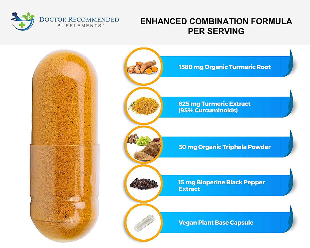 Turmeric Curcumin Supplement - 2250mg/d - Veggie Caps - 95% Curcuminoids with Black Pepper Extract (Bioperine) - 750mg Capsules - 100% Organic - Most Powerful Turmeric (Pack of 3)