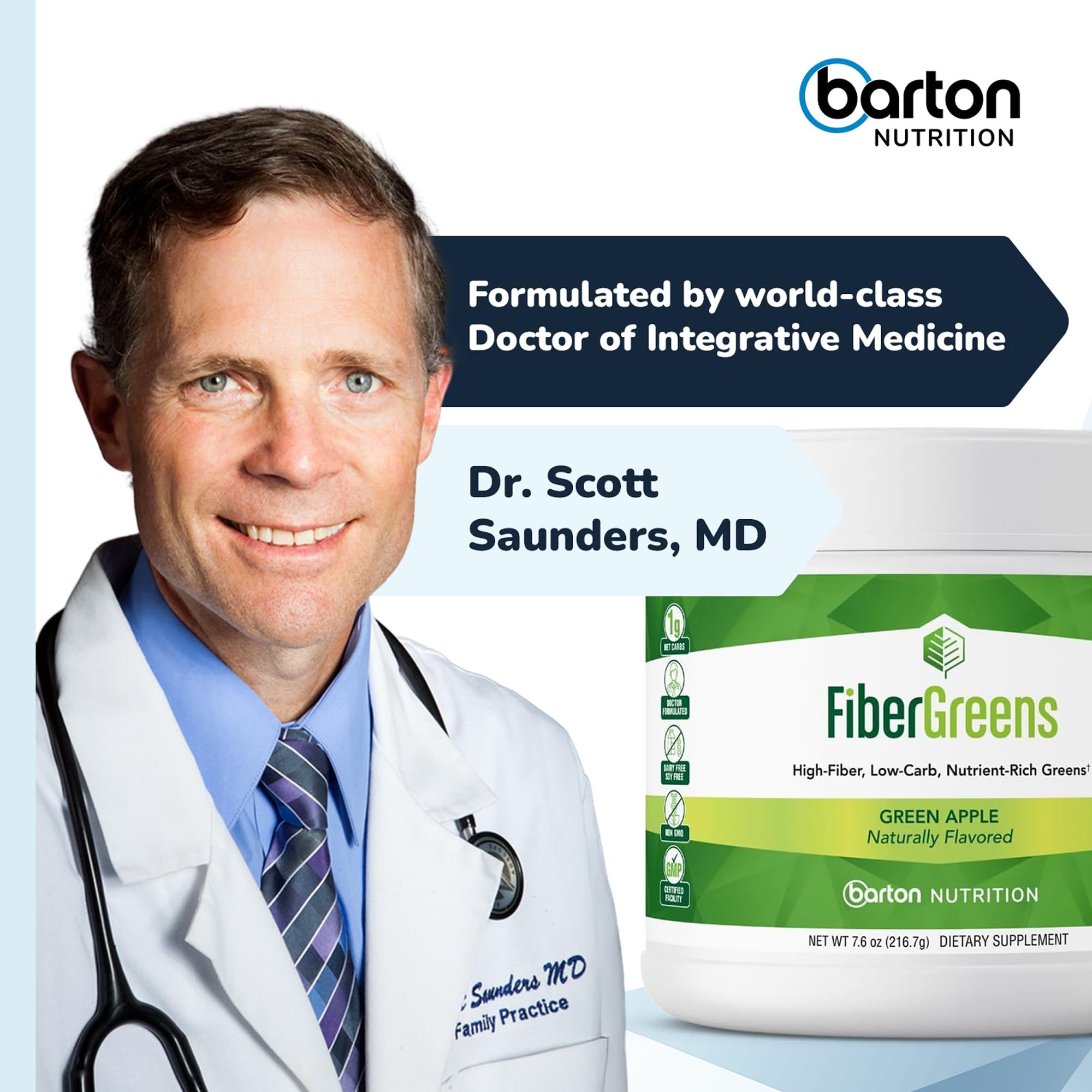 Soluble Fiber Greens Powder with 30 Superfoods, Probiotics & Prebiotic Fiber Supplement for Women & Men - Support Digestion, Regulate Blood Sugar & Promote Daily Energy - Made in USA - 30 Servings