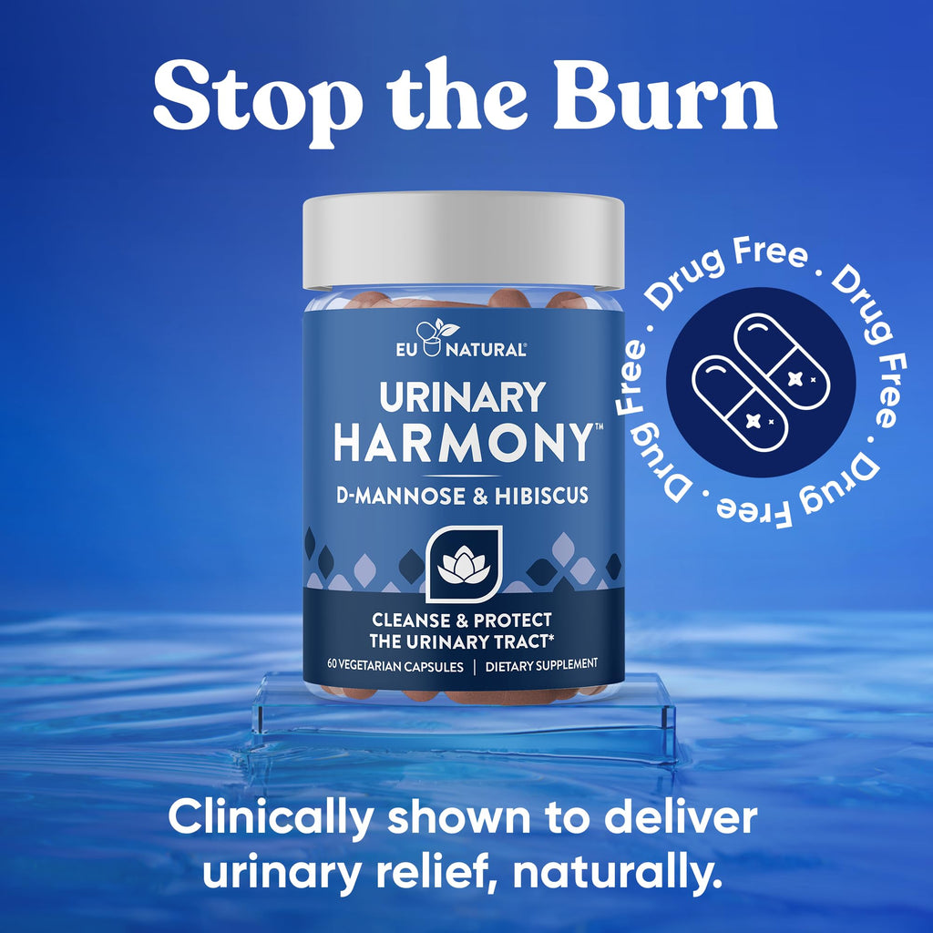 Eu Natural Urinary Harmony D-Mannose Supplement - Urinary Tract Health for Women - Fast-Acting Urinary Cleanse & Flush with Clinical-Strength D-Mannose & Hibiscus - 60 Capsules