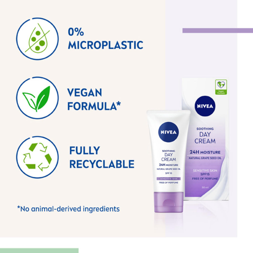 NIVEA Sensitive Day Cream (50 ml), Face Cream and Moisturiser with SPF 15 for Sensitive Skin, Summer Skin Care Essentials, Sensitive Moisturising Cream