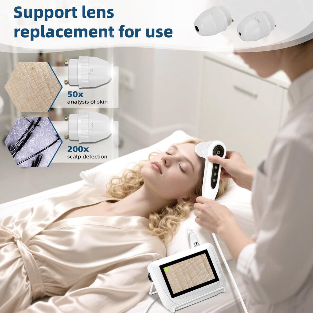 Scalp Analysis Machine, Skin Hair Analyze, 5 Inch LCD Screen Rechargeable Digital Scanner for Skin & Hair Analysis, 50x/200x DualHeads, Digital Scalp Health Detection Use for Home and Salon