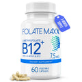 FOLATE MAXX L Methylfolate 7.5mg Plus B12 Methyl - 60 Capsules - 5-MTHF with B12 Methylcobalamin Supplement for Mood, Methylation and Cognition - Bioactive Forms of Vitamin B9 & B12-2 Month Supply
