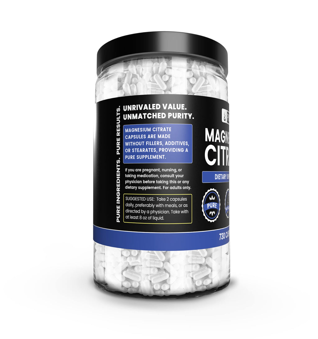 Pure Original Ingredients Magnesium Citrate (730 Capsules) No Magnesium Or Rice Fillers, Always Pure, Lab Verified