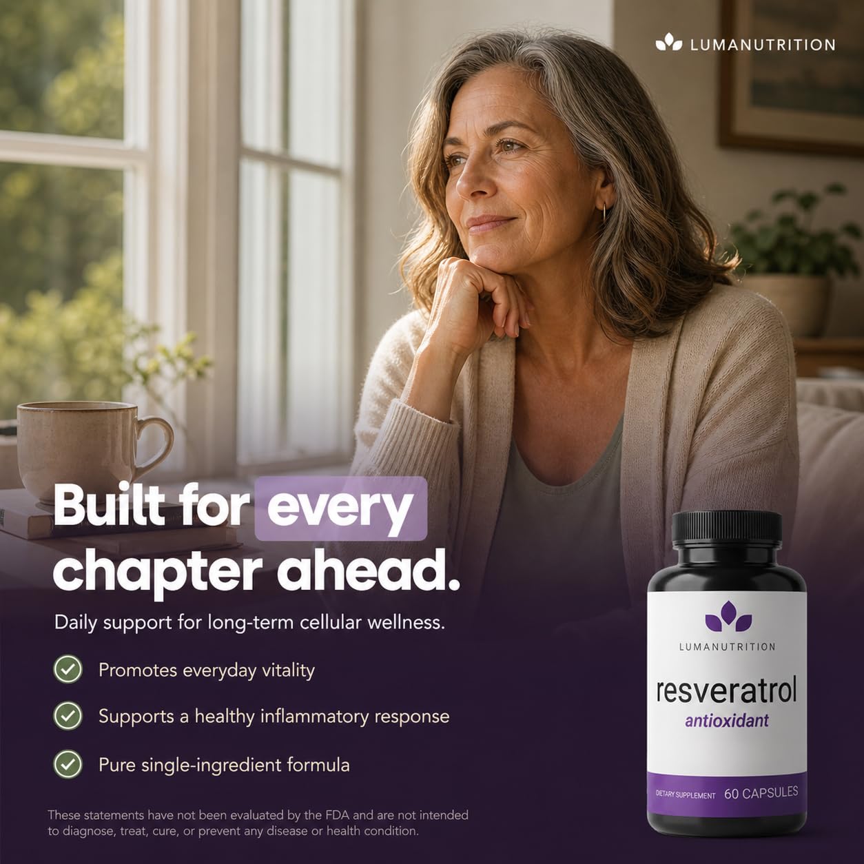 Luma Nutrition High Purity Resveratrol Supplement - 98% Trans-Resveratrol - Antioxidant - Resveratrol Capsules - Vegan & Gluten-Free - 60 Capsules