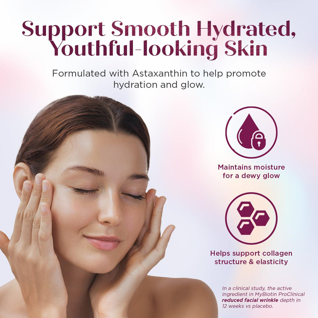 Purity Products - MyBiotin ProClinical - Thicker Hair in 3 Weeks & Fights Wrinkles - MB40X Patented Biotin Vitamin B7 Matrix w/Astaxanthin - 40X More Soluble vs Ordinary Biotin, 30 Veg Capsules
