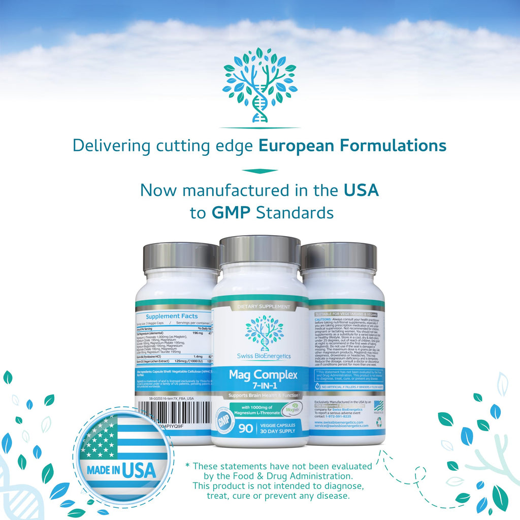 Magnesium L-Threonate Complex 7-in-1 with 1000mg of Magtein Plus Magnesium as Bisglycinate, Taurate, Citrate, Gluconate, Malate & Lactate - Supports Sleep - Vegan, US Made and No Artificial Nasties