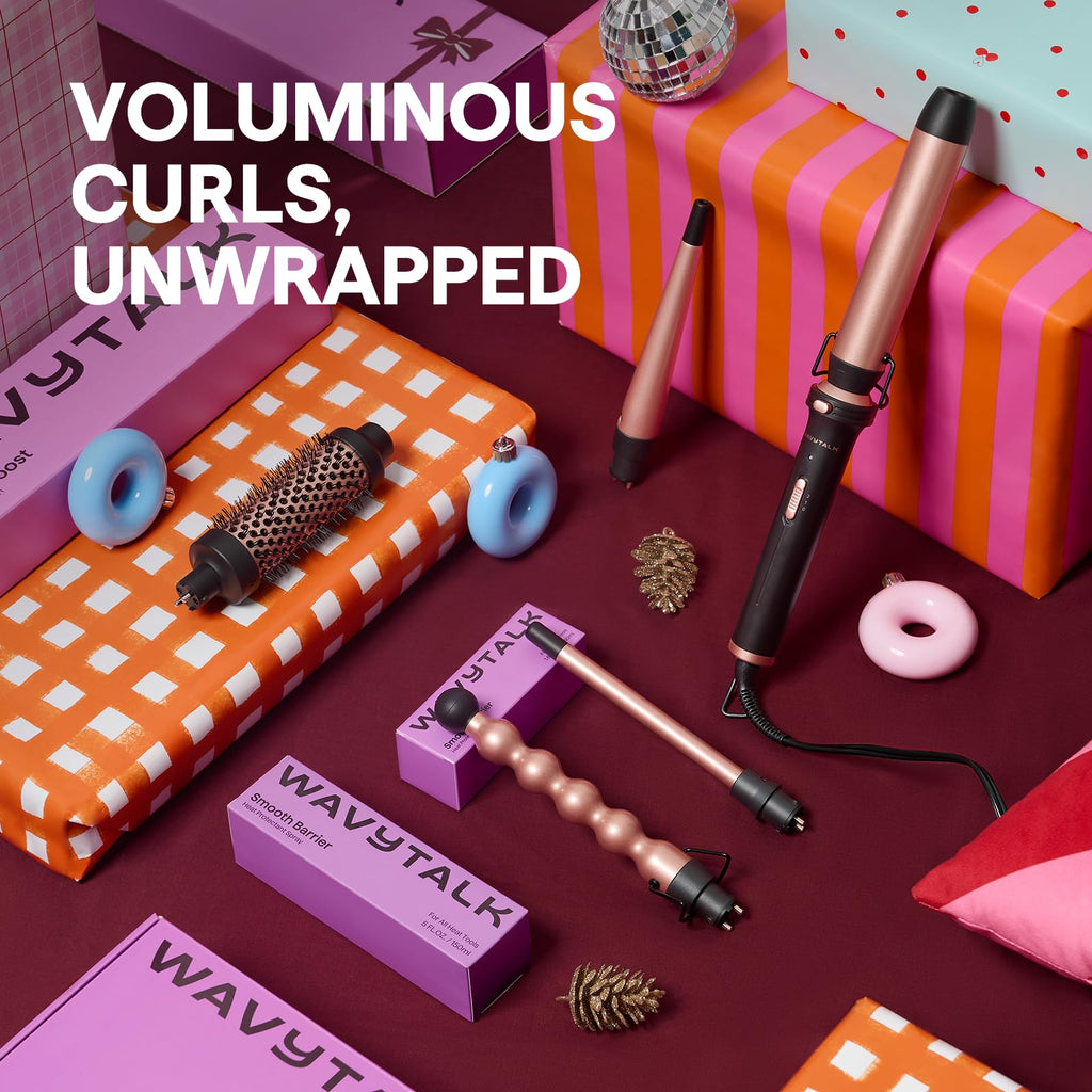 Wavytalk 5 in 1 Curling Wand Set, Multi Curl, Curling Wand Set with Thermal Brush and 4 Interchangeable Ceramic Curling Wand(0.5”-1.25”), Instant Heat Up Wand Curling Iron