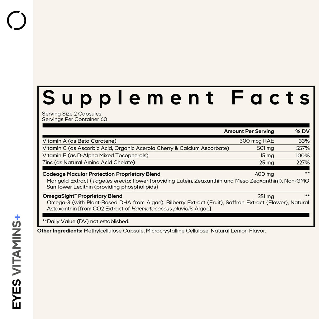 Codeage Eyes Vitamins, AREDS 2, Lutein, Zeaxanthin, Astaxanthin, 120 Cap