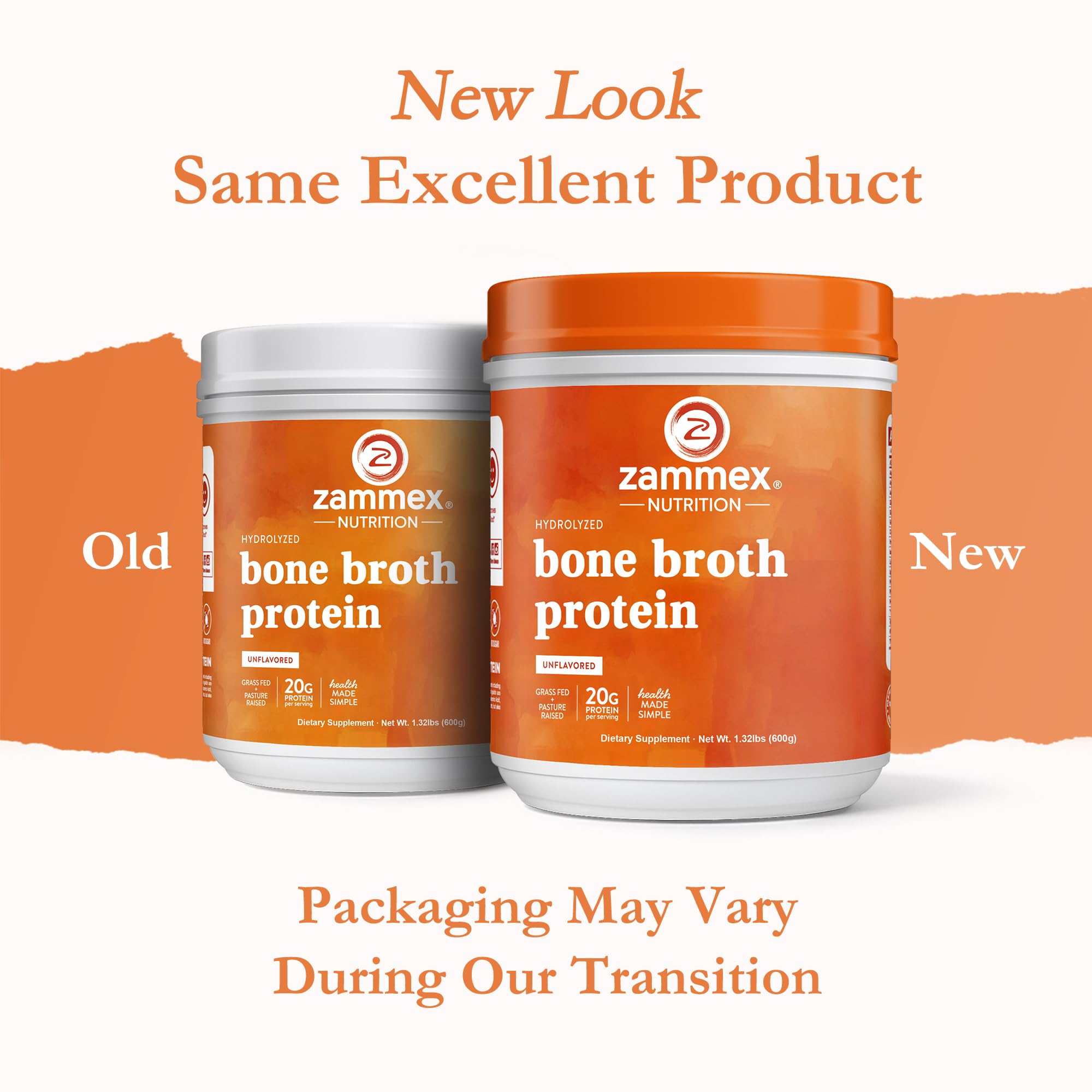 Zammex Pure Grass Fed Beef Bone Broth Protein Powder, 20g Protein, Hydrolyzed Collagen Supplement for Healthy Skin, Nails, Hair, Joints, Non-GMO, Gluten Free, Paleo & Keto Friendly, Great in Soup
