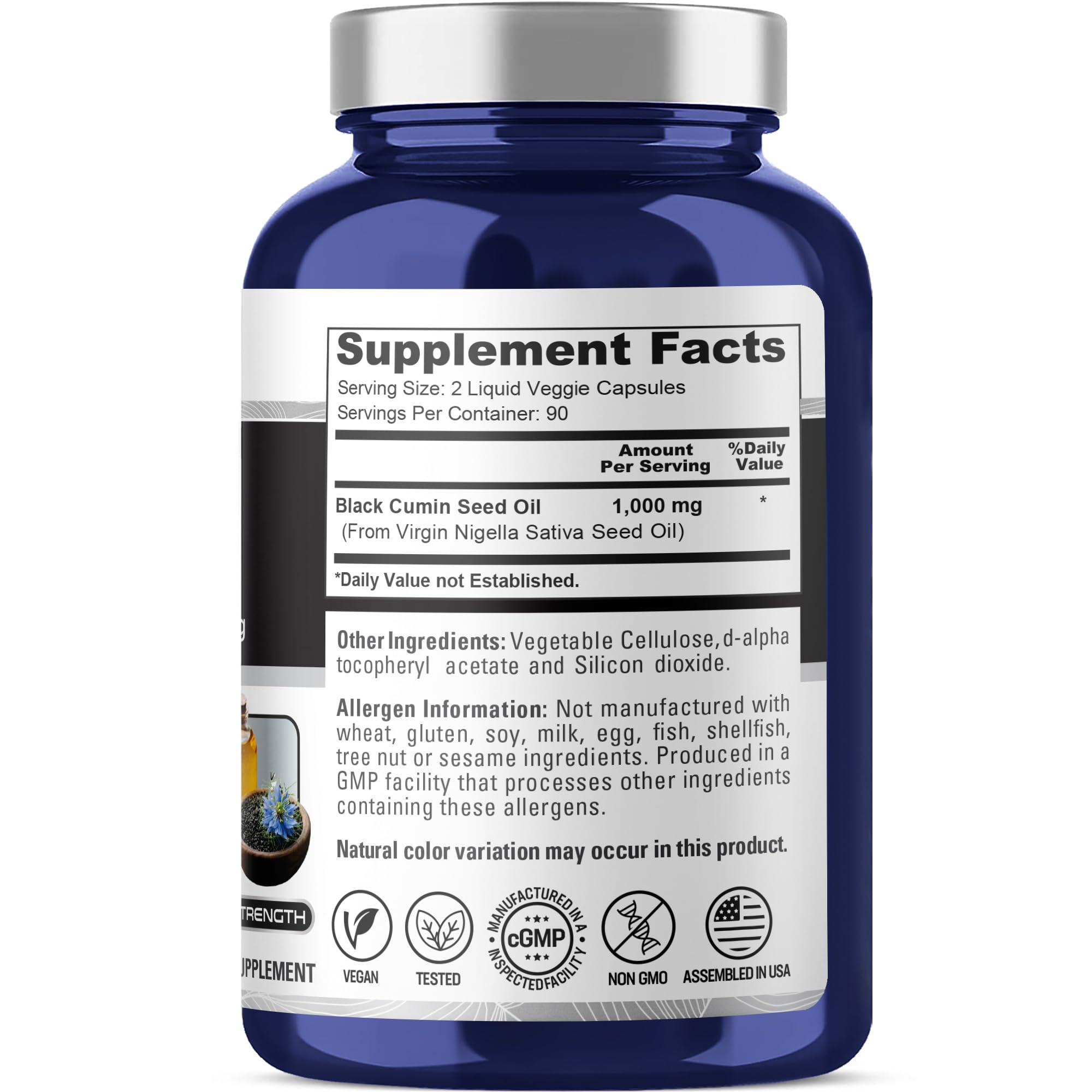 NusaPure Black Seed Oil 1,000 mg per Serving 180 Softgel Capsules (Non-GMO, Vegetarian & Vegan) Cold-Pressed Virgin Nigella Sativa. Hexane Free