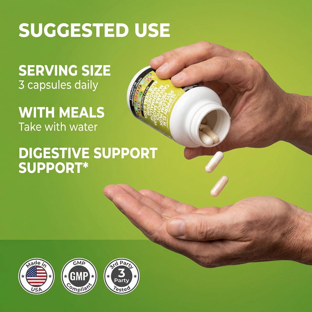 Clean Nutraceuticals Slippery Elm Psyllium Husk Pre Probiotic Digestive Gut Health Supplement with Aloe Vera Cascara Sagrada Marshmallow Root DGL Licorice Senna Extract