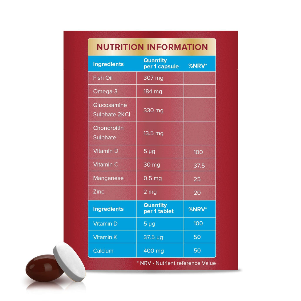 Seven Seas JointCare Plus Calcium, with Omega-3, Glucosamine, Chondroitin, Vitamins C, D and K, Manganese and Zinc, Food Supplements, 30-Day Pack