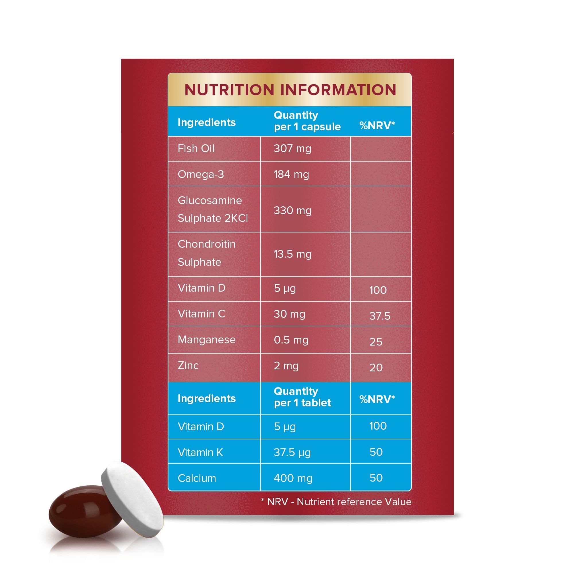Seven Seas JointCare Plus Calcium, with Omega-3, Glucosamine, Chondroitin, Vitamins C, D and K, Manganese and Zinc, Food Supplements, 30-Day Pack