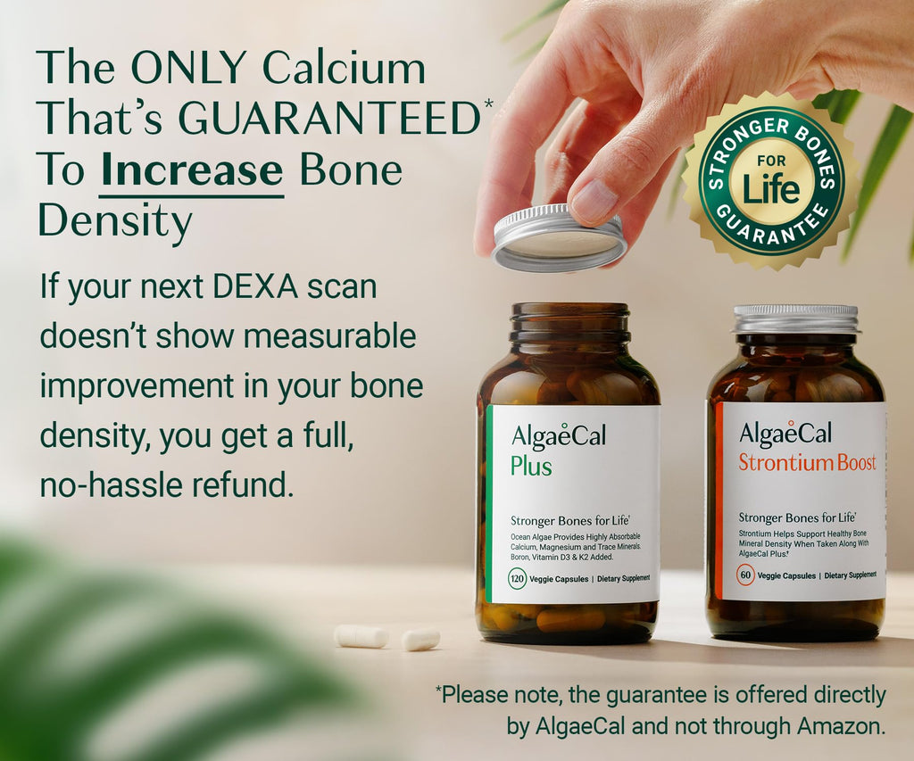 ALGAECAL Bone Builder Pack - Plant Based Calcium Supplement & Strontium - Organic Calcium 720mg with Vitamin D3 1600 IU, Vitamin K2, Magnesium, 16 Nutrients for Bone Health & Density (1-Month Supply)