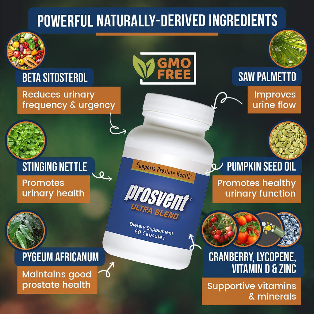 Prosvent Advanced Prostate Support Ultra - Natural Supplement with Saw Palmetto, Pygeum, Lycopene, Stinging Nettle, Beta Sitosterol, Cranberry and More to Ease Urinary Frequency & Urgency (60 Count)