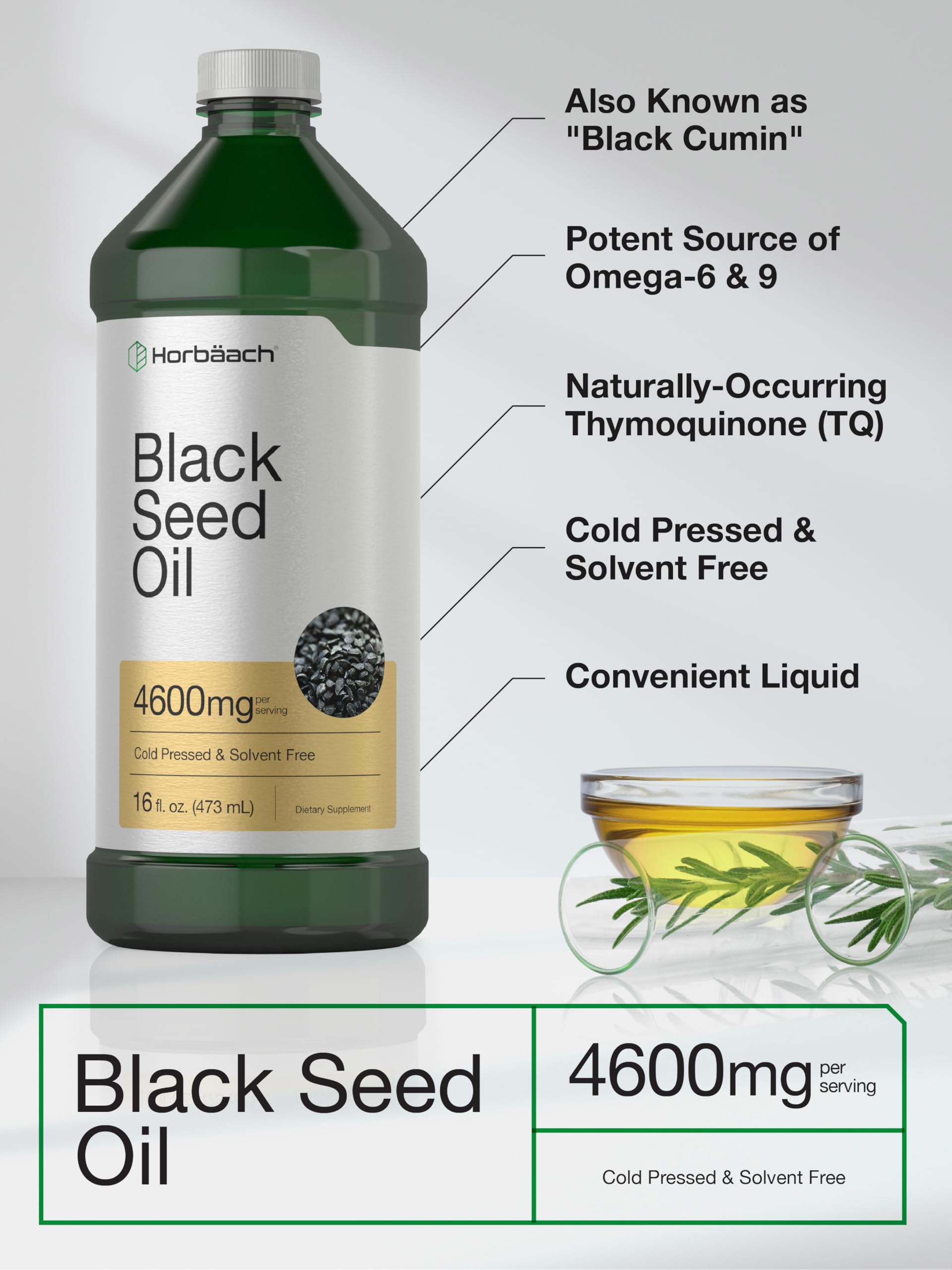 Horbäach Black Seed Oil Liquid | 16oz | 4600mg