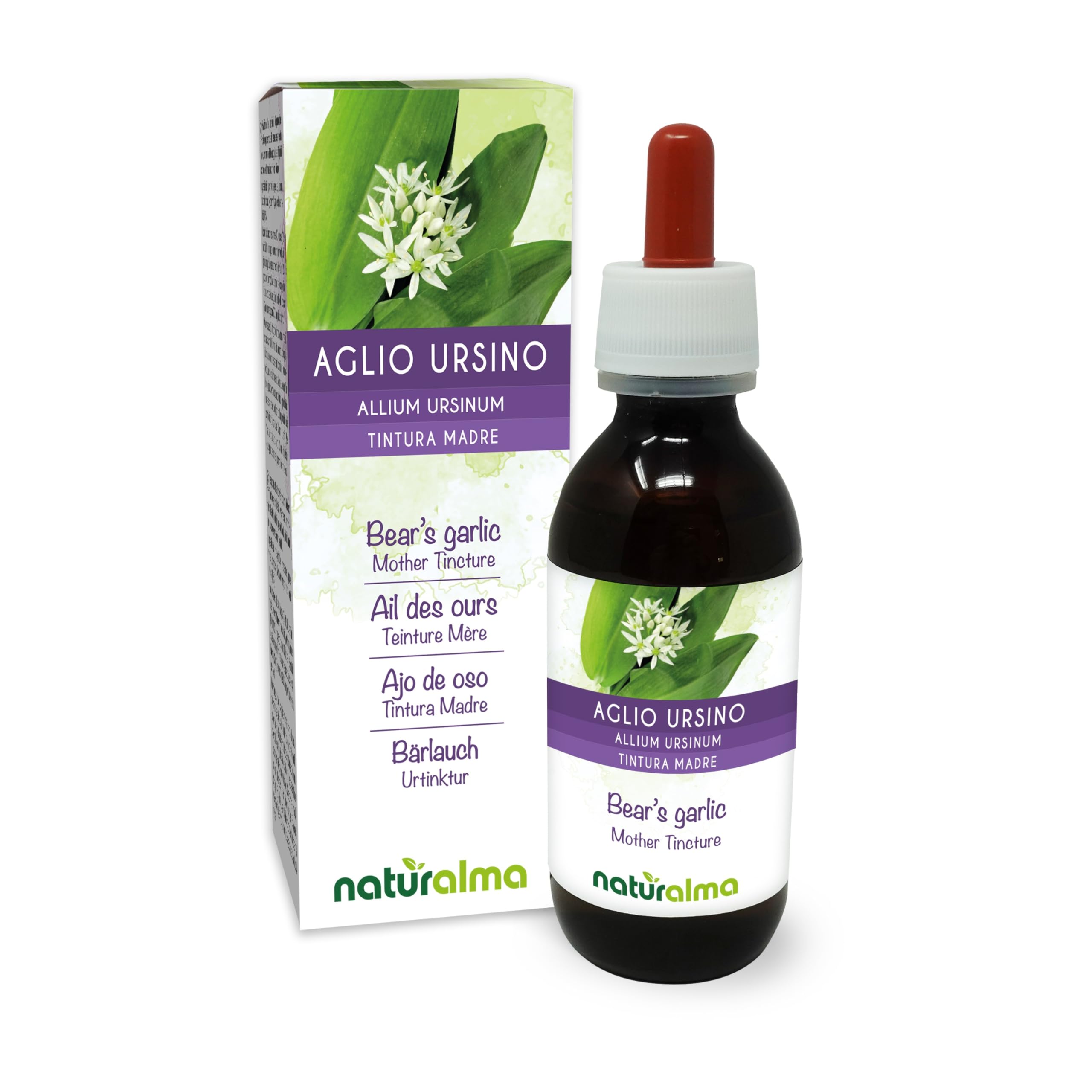 Naturalma Bear's Garlic or Wild Garlic (Allium ursinum) Leaf and Bulb Alcohol-Free Tincture - 120 ml Liquid Extract in Drops - Herbal Supplement - Vegan