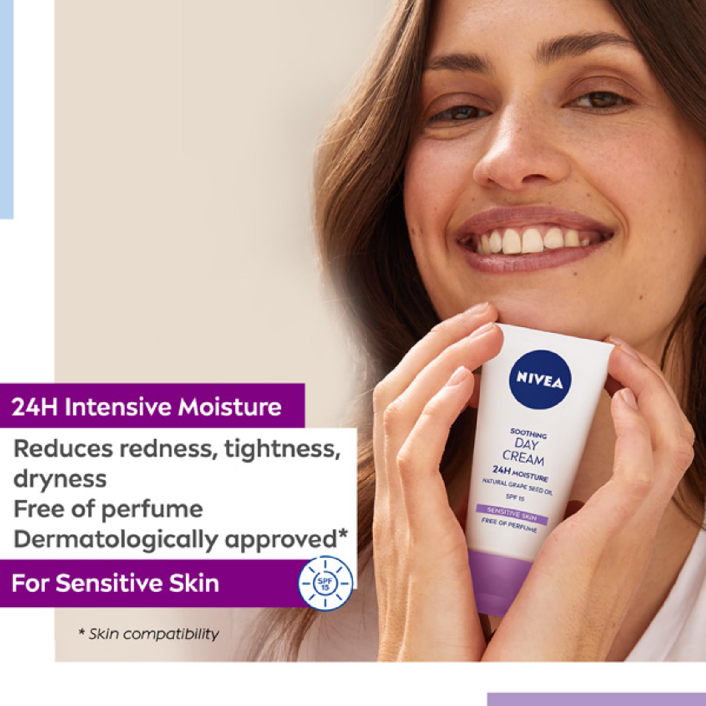 NIVEA Sensitive Day Cream (50 ml), Face Cream and Moisturiser with SPF 15 for Sensitive Skin, Summer Skin Care Essentials, Sensitive Moisturising Cream