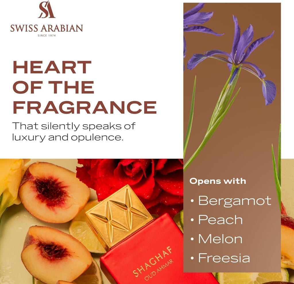 Swiss Arabian Shaghaf Oud Ahmar - Luxury Products From Dubai - Long Lasting And Addictive Personal EDP Spray Fragrance - Seductive, Signature Aroma - The Luxurious Scent Of Arabia - 2.5 oz