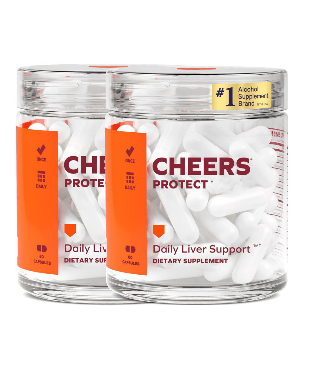 Cheers Protect | Daily Liver Supplement for Drinkers with L-Cysteine + DHM | Increase Glutathione Levels | 60 Doses | Cysteine, Dihydromyricetin, Milk Thistle, Prickly Pear, B-Vitamins, Ginger