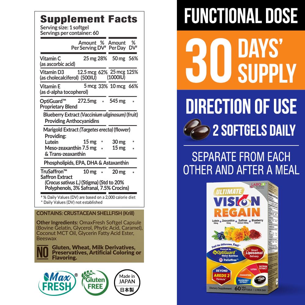 LABO Nutrition Ultimate VisionREGAIN Liposomal Eye Health Supplement with Lutein, Zeaxanthin & Saffron (3-Pack, 180 Softgels) — 90-Day Supply for Visual Comfort & Healthy Vision Support — Japan Made