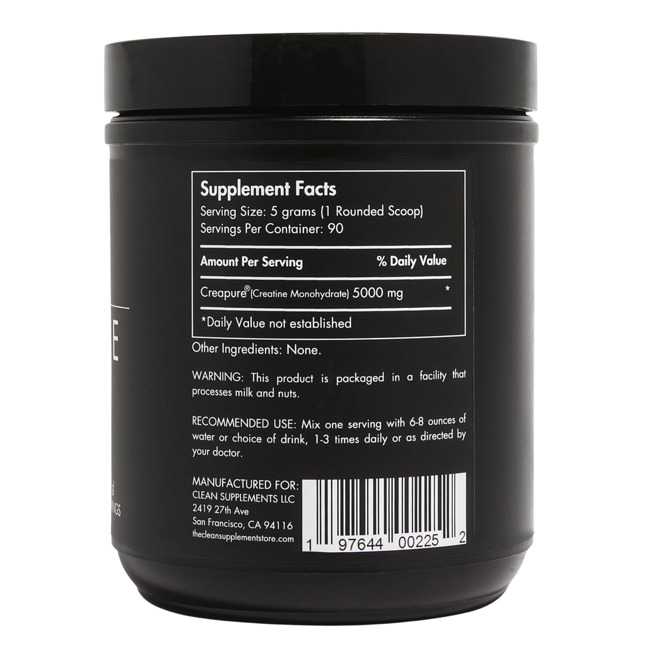 CLEAN Creatine - 100% Creapure® Creatine Monohydrate Powder for Muscle Health, Performance and Cognitive Support | 3rd Party Certified by NSF | 90 Servings | Unflavored | Vegan, Keto, and Gluten-Free