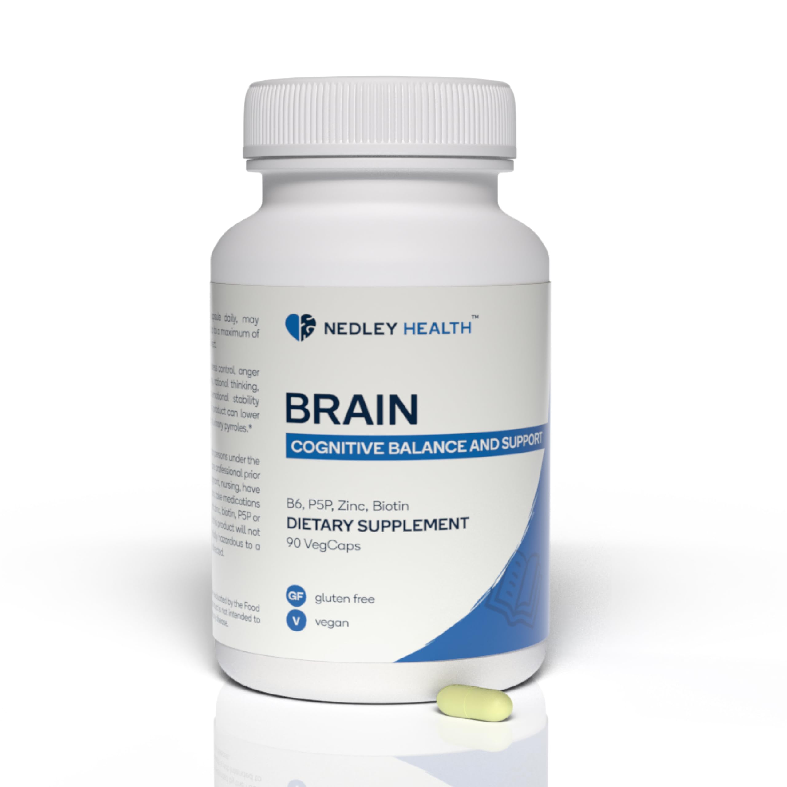 Nedley Health Brain - Balanced Neurotransmitter Support Supplement - Zinc, B6, Biotin for Cognitive Function - 90 Veggie Capsules (Brain)
