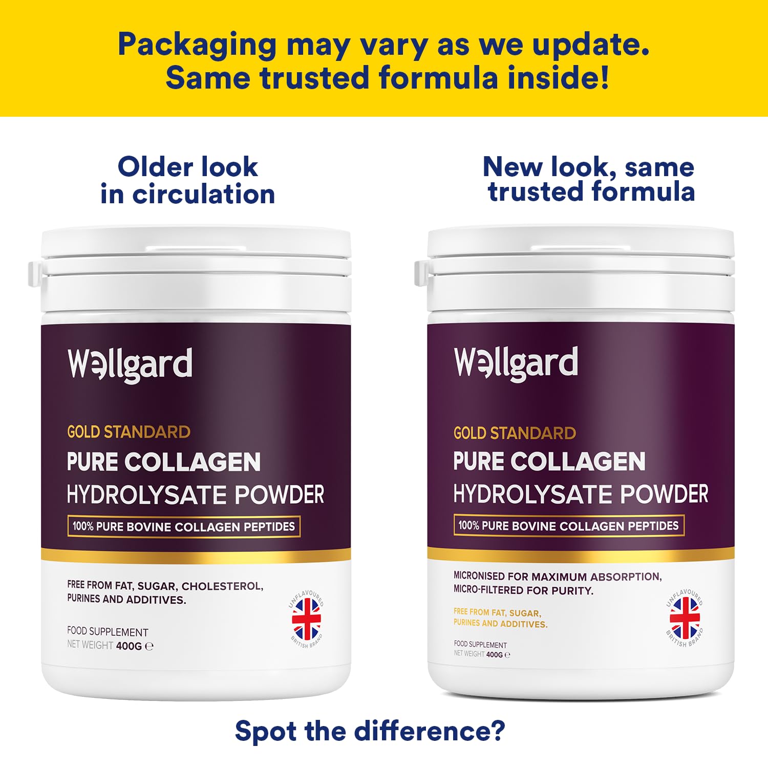 Collagen Powder, Gold Standard Bovine Collagen Peptides Powder by Wellgard - High Levels of The 8 Essential Amino Acids, Collagen Supplements for Women & Men, Halal Collagen, Made in UK