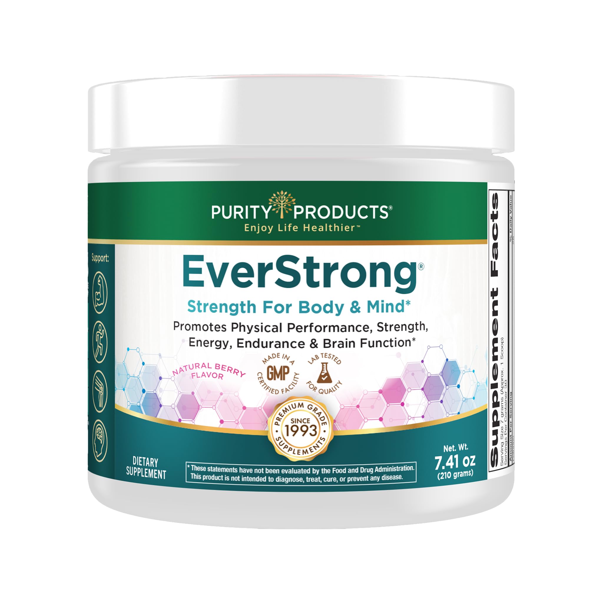 Purity Products EverStrong Powder from Muscle Matrix Blend - Creapure Creatine - Boron (FruiteX-B PhytoBoron) - CoffeeBerry Extract - Boosted with 1000 IU Vitamin D - Berry Burst (210 g)