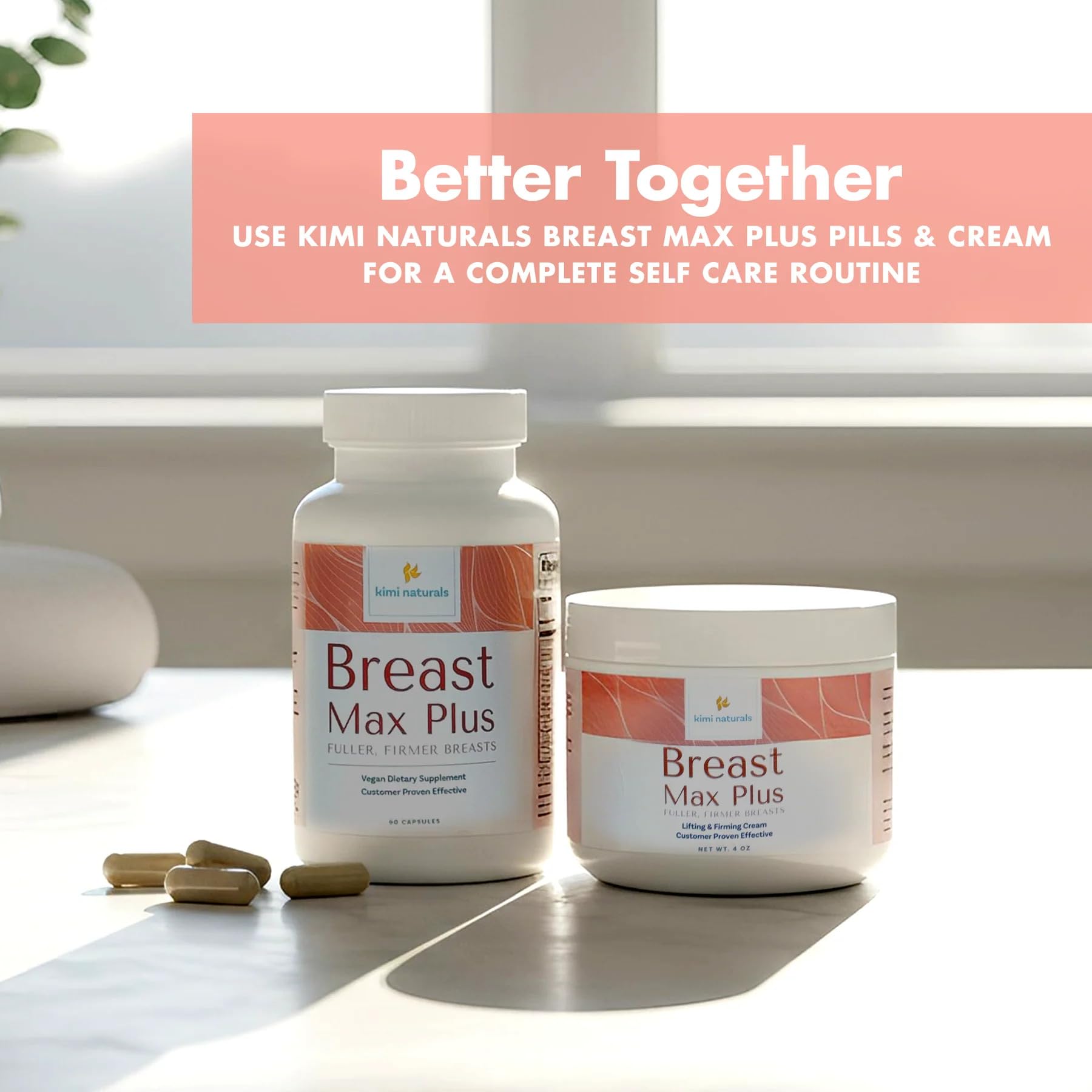 KIMI Naturals Breast Max Plus - Breast Enhancement Pills | Breast Enlargement Supplements with Fenugreek, Breast Growth, Supports Breast Firmness | 90 Capsules