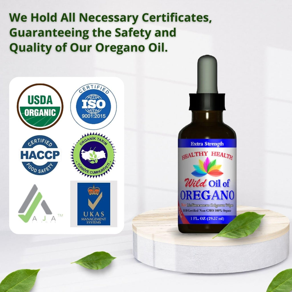 Healthy Health Oregano Oil - Wild Mediterranean - ECO Certified Organic Extra Strength 83% Carvacrol, Liquid, Immune Support, Vegan, Aceite de Oregano, Non GMO 1 fl. OZ