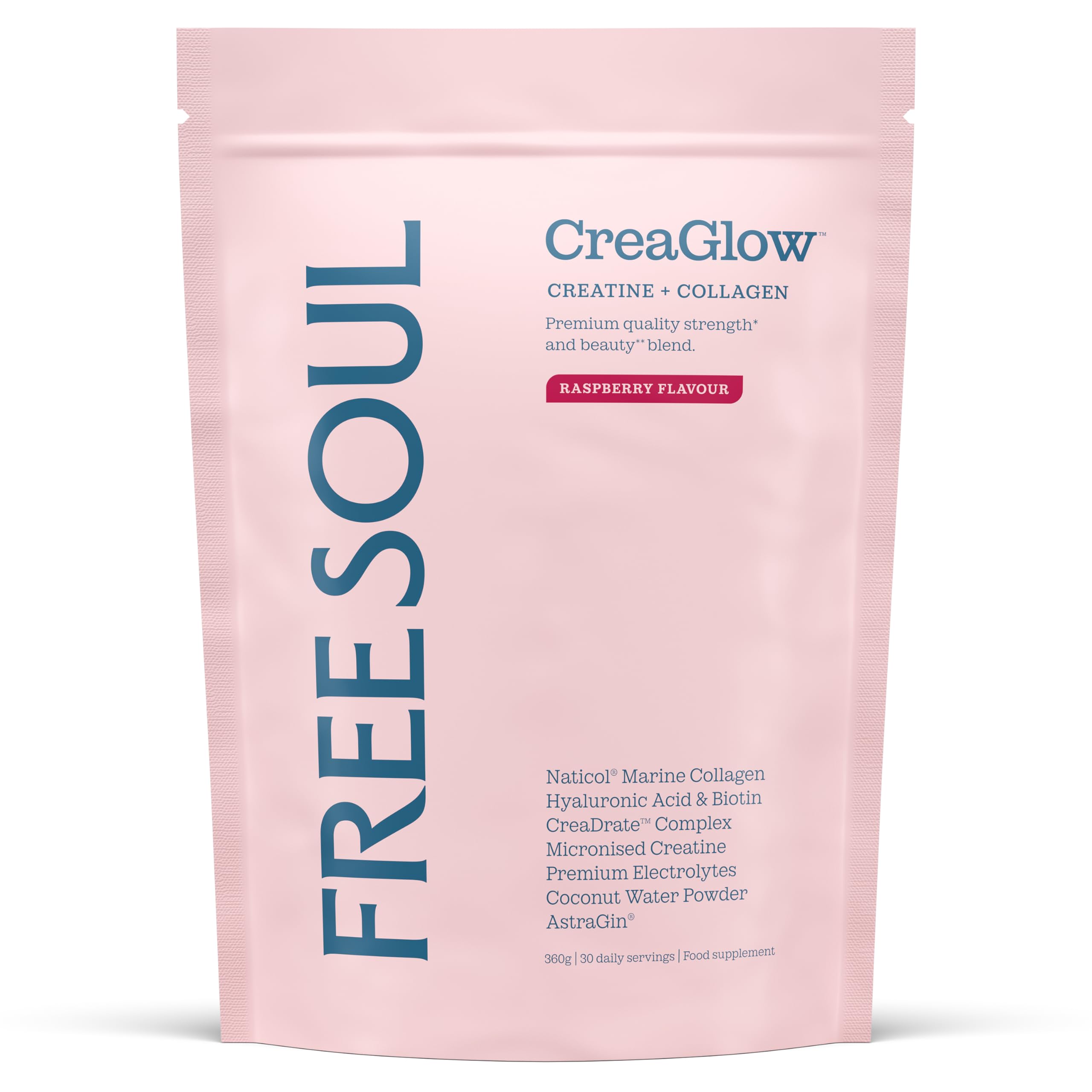 Free Soul CreaGlow | Marine Collagen + Creatine + Electrolytes | Raspberry