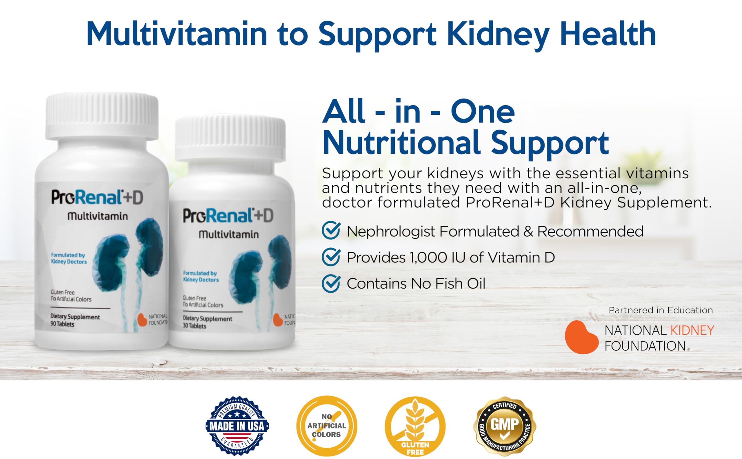 Nephroceuticals ProRenal+D Kidney Multivitamins, Gluten Free, 90-Day Supply