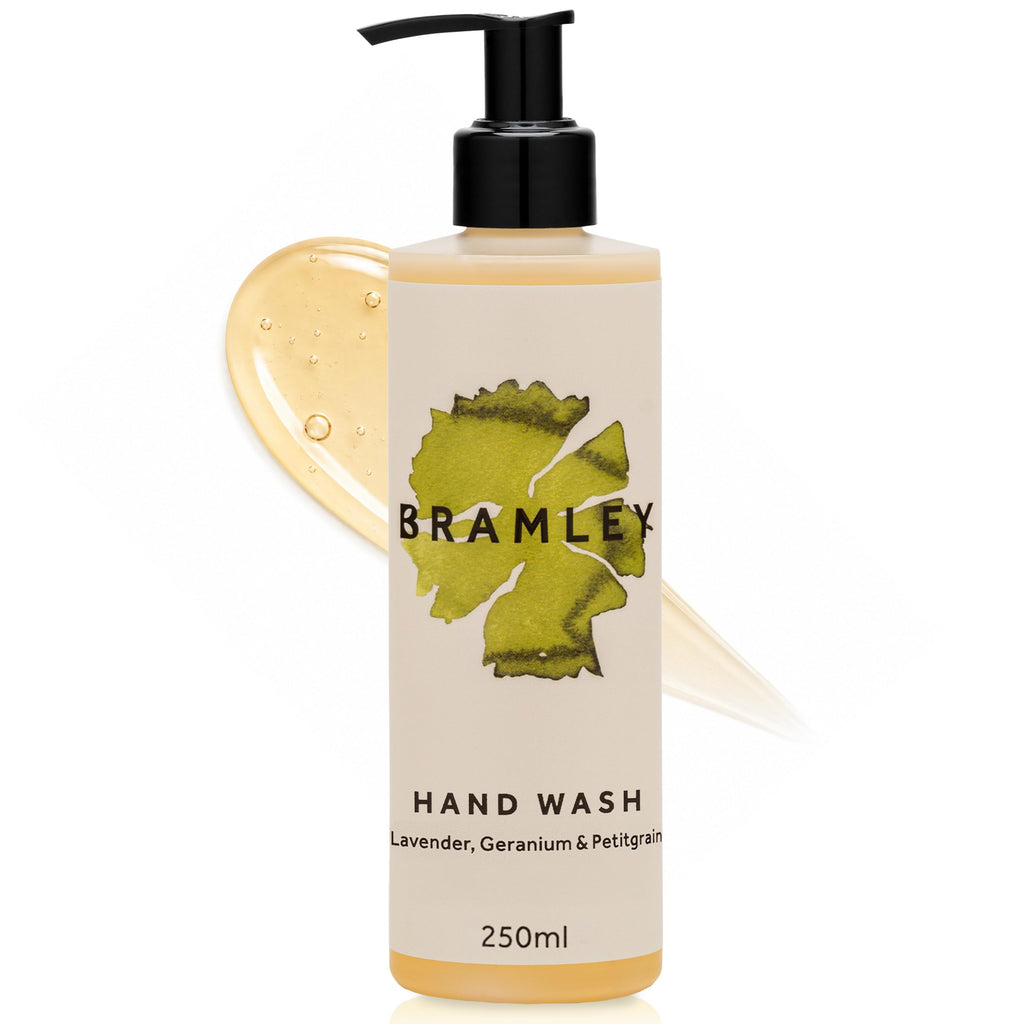 BRAMLEY Hand Wash, 250ml | Lavender, Geranium & Petitgrain Essential Oils | Natural Hand Wash with 100% Natural Fragance | Liquid Hand Soap | Vegan and Cruelty Free | Gift | Green living | Gift
