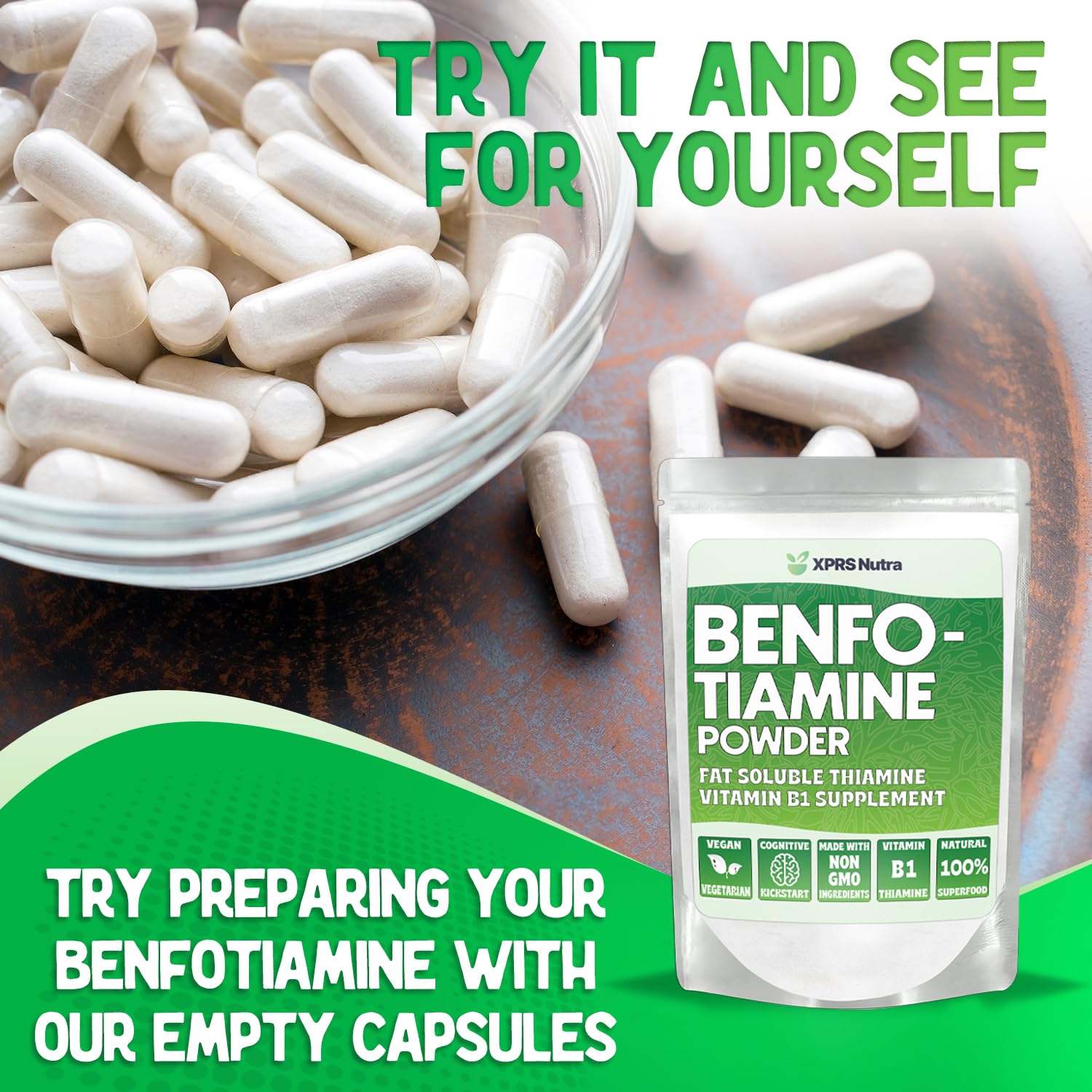 XPRS Nutra Benfotiamine Powder (Thiamine) - Fat Soluble Happy Heart Thiamine Supplement - Advanced Vitamin B1 Benfotiamine for a Cognitive Boost - Vegan Friendly Benfotamine Powder (4 Ounce)