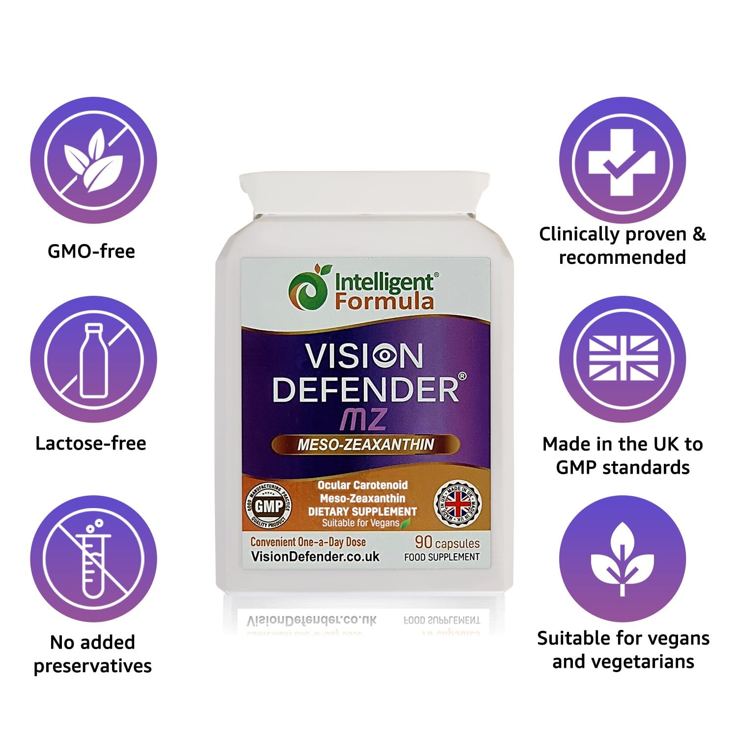 Vision Defender Meso Zeaxanthin Vegan Eye Supplement MZ- Protect and Improve Ocular Health & Eye Care, High Strength Antioxidant Carotenoid Meso-Zeaxanthin for Eyes (90 Capsules/One Daily) Made in UK