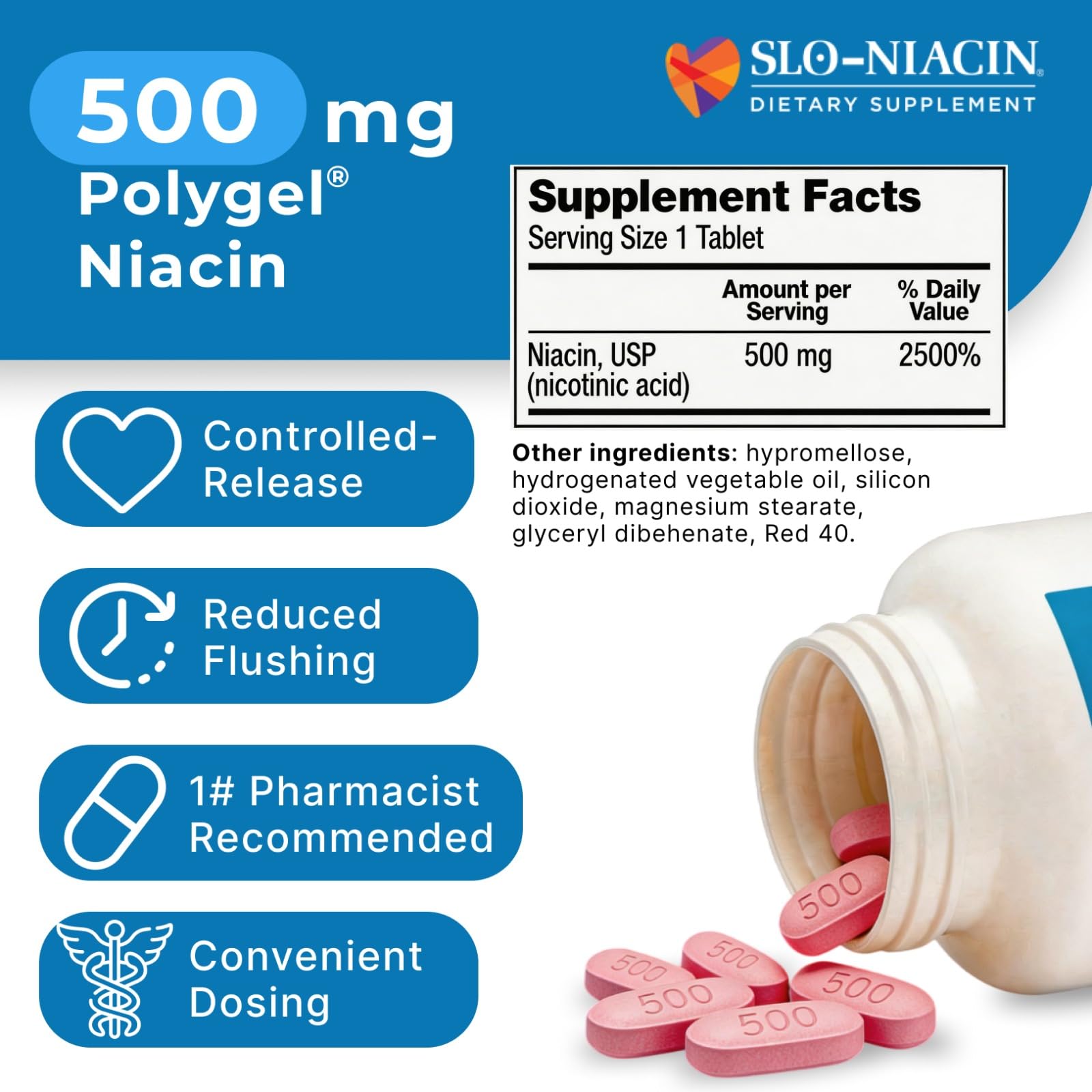 Kinara Slo Niacin 500mg Flush Free 100 Capsules 6-Pack, Vitamin B3, Heart & Nutritional Health, Energy Production, Circulation, Skin Pill Organizer