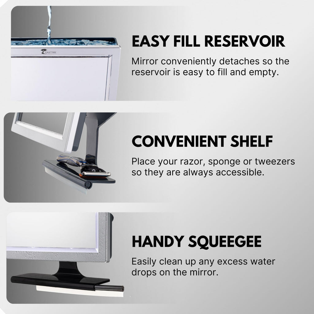 ToiletTree Products Deluxe LED Fogless Shower Mirror with Squeegee Anti-Fog Mirror - Adjustable Shaving Mirror with a Squeegee - Rust-Proof, Impact-Resistance Bathroom Shower Mirror