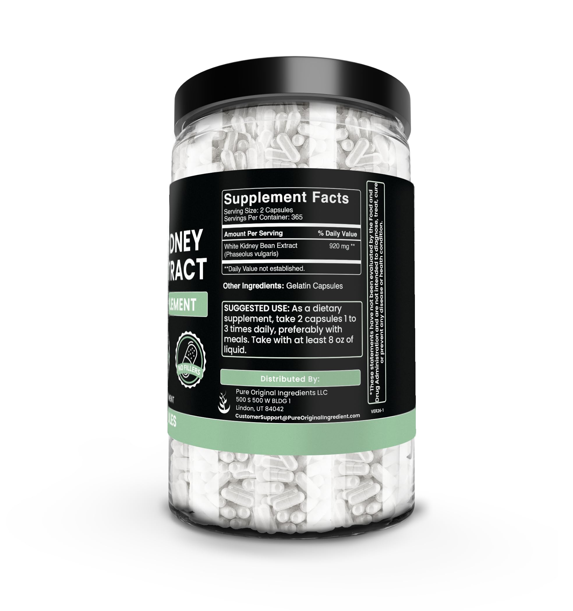 PURE ORIGINAL INGREDIENTS White Kidney Bean Extract (730 Capsules) No Magnesium Or Rice Fillers, Always Pure, Lab Verified