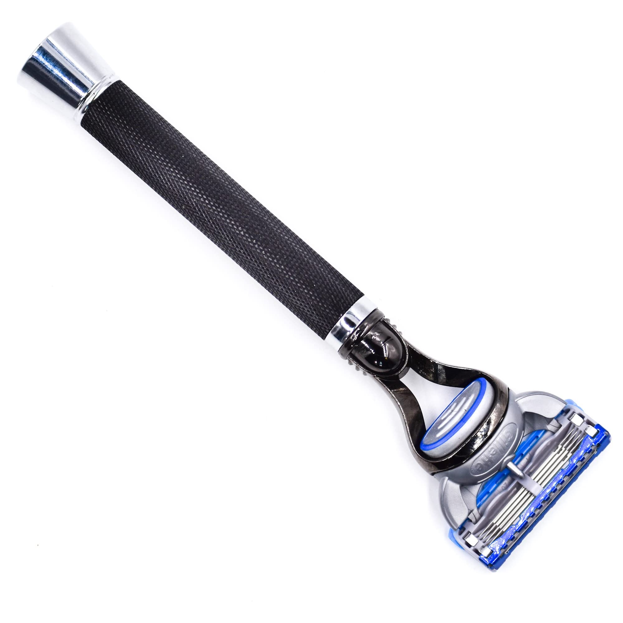 Parker Deluxe Black Fusion-Compatible Razor – 6″ Heavyweight Textured Handle + Free Gillette® Fusion Blade – Premium Men’s Shaving Tool