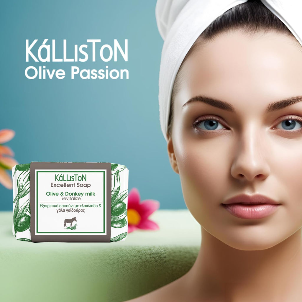 Kalliston Donkey Milk Cream & Olive Oil Soap Gift Set – Nourishing Body Lotion & Gentle Cleanser, Pack of 2, Made in Greece