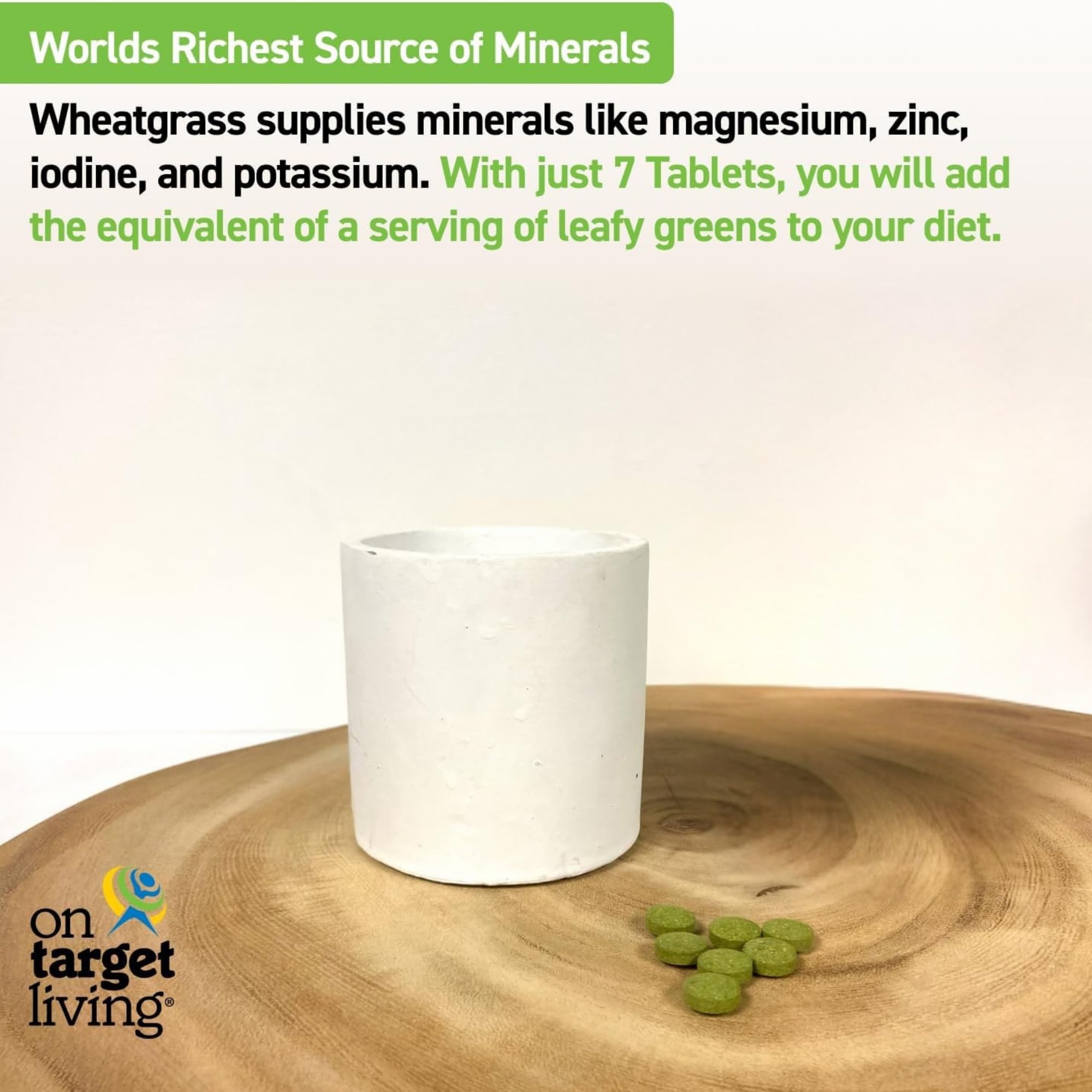 On Target Living Wheatgrass Tablets- 500 Tablets | USDA Organic |