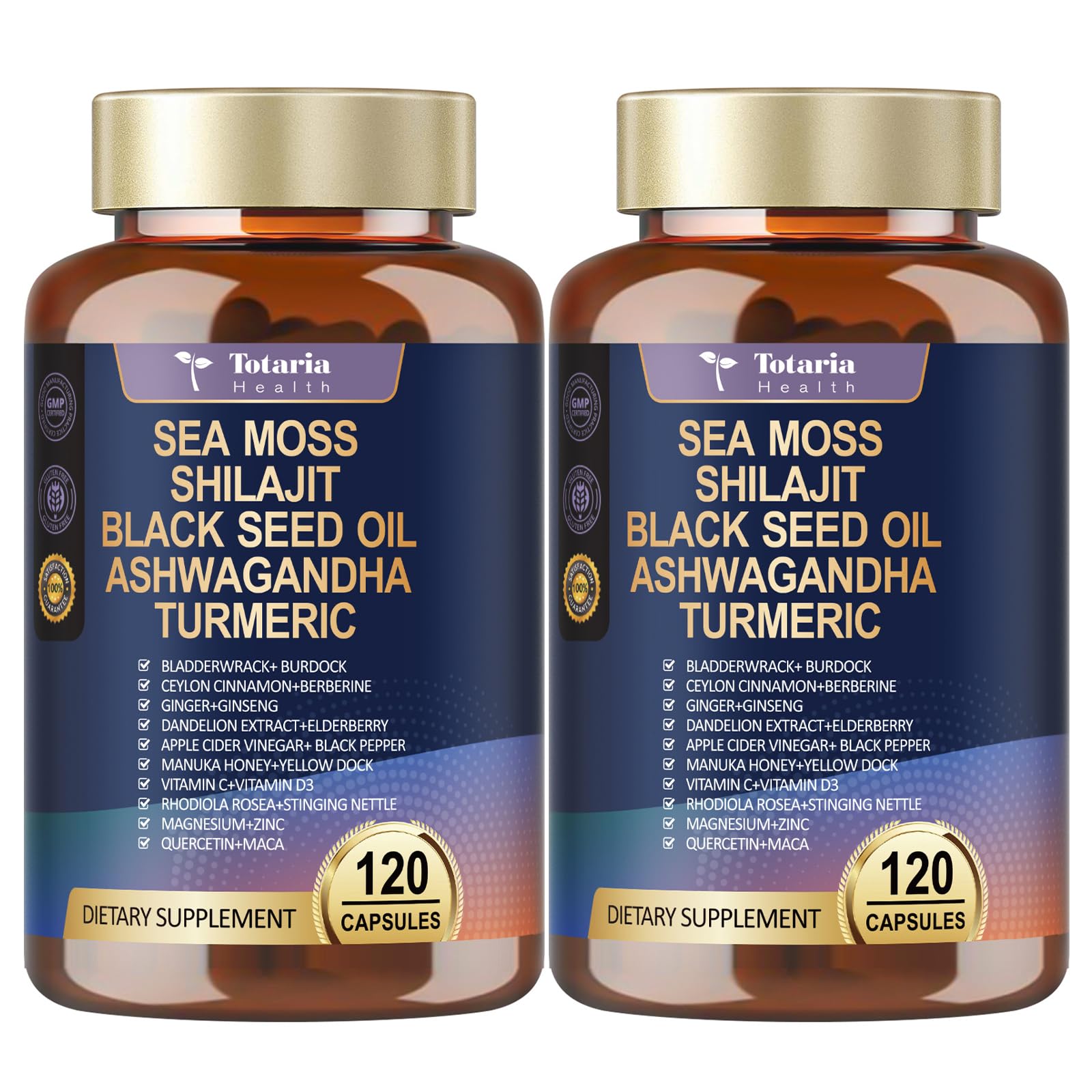 Totaria 25-in-1 Sea Moss Capsules, 120 Capsules per Bottle, 2 Bottles