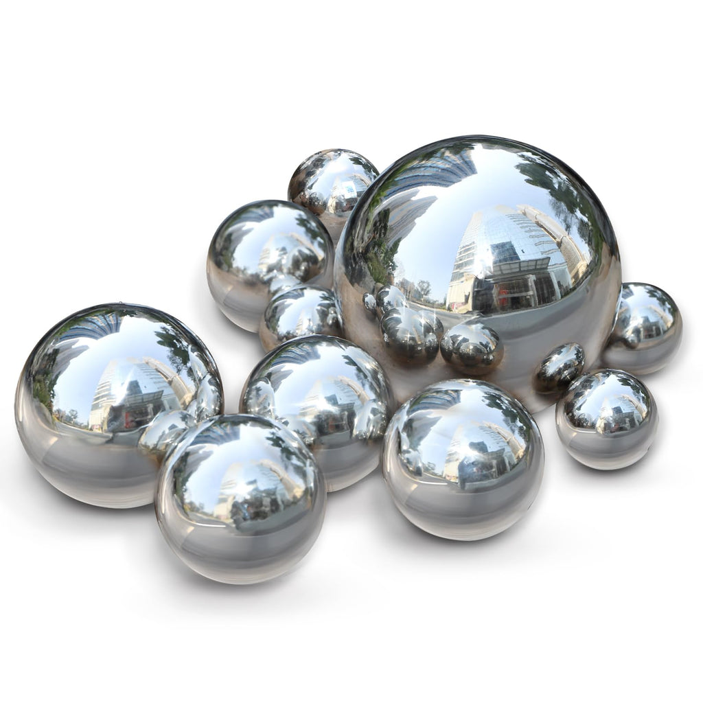 yarlung Set of 10 Stainless Steel Gazing Balls, 50-150 mm Garden Mirror Globe Floating Pond Sphere, Silver Polished Hollow Ball Reflective Ornament for Home Yard Outdoor Lawn Decoration