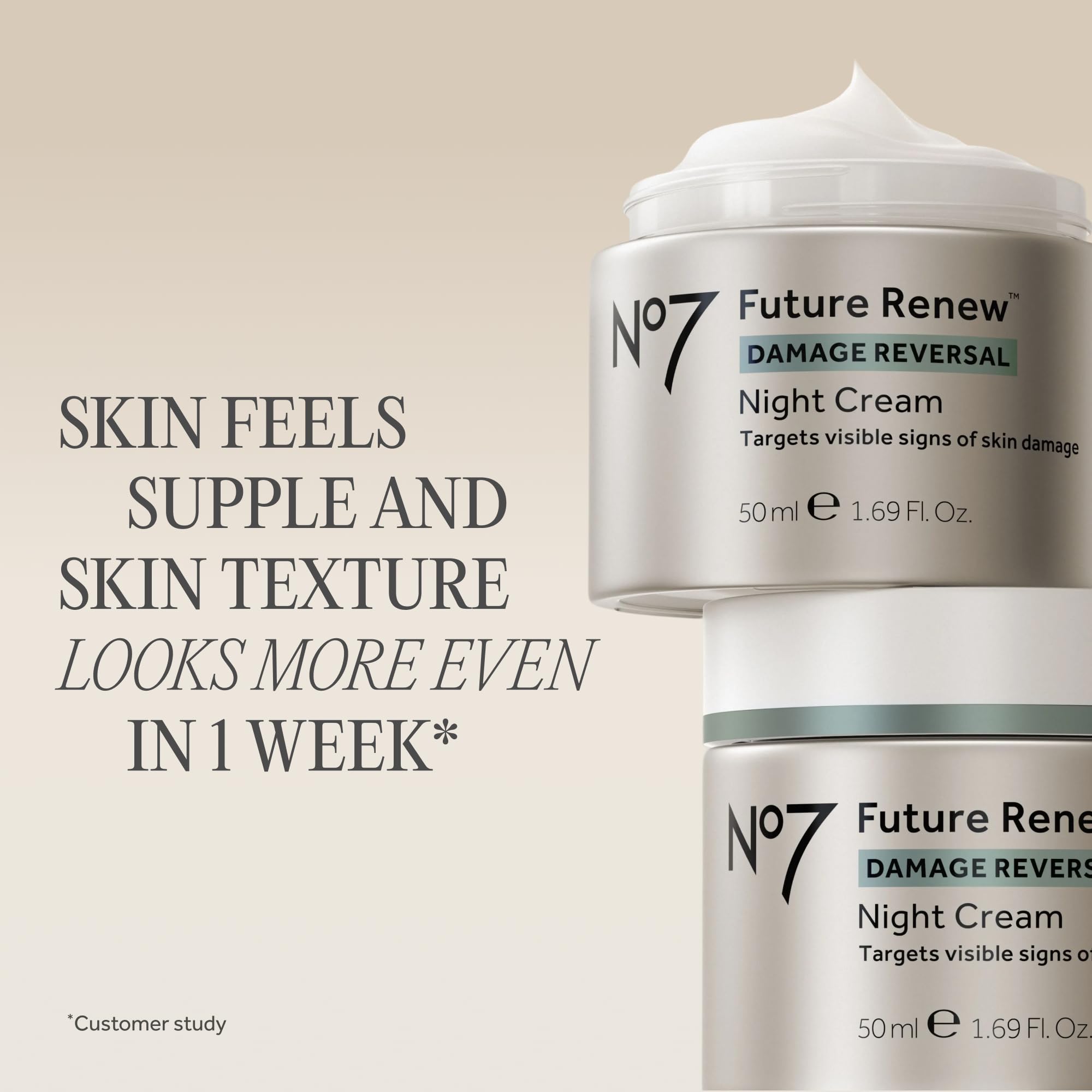 No7 Future Renew Damage Reversal Night Cream - Anti Aging Face Moisturizer - Infused with Peptide Technology to Reverse Visible Signs of Damage - Skin Barrier Repair for Dry Skin (1.69 Oz)