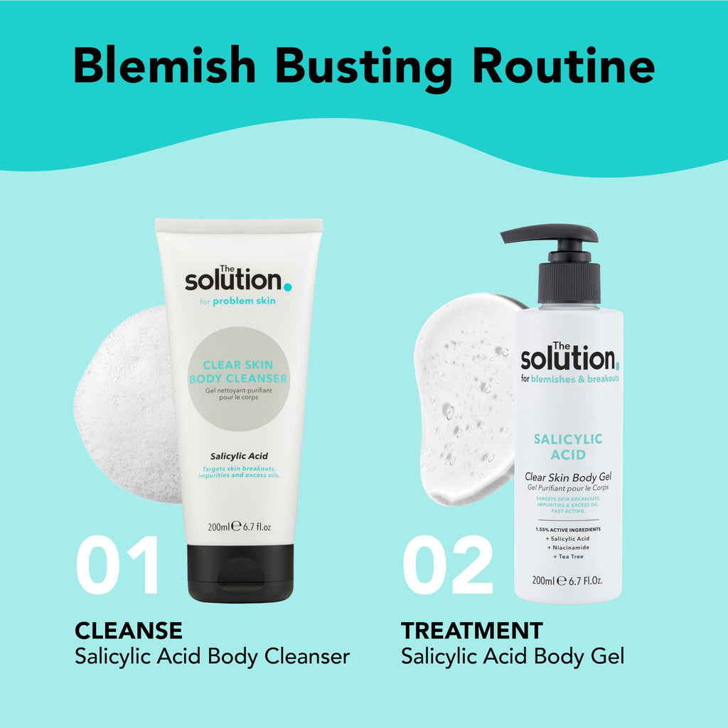 The Solution Salicylic Acid Clear Skin Body Gel (200ml) Back Acne Treatment with Tea Tree, Vegan Salicylic Acid Serum & Pore Minimiser, Cruelty Free Salicylic Acid Gel Lotion Body Care